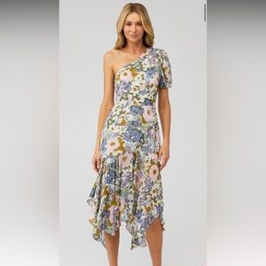 ASTR SANTORINI ONE SHOULDER MIDI DRESS
